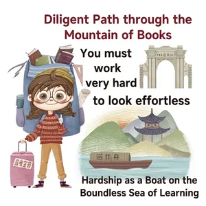 Inspirational cartoon wall decal showing a schoolgirl and 985 211 university motifs