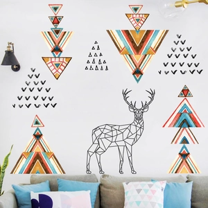 Nordic geometric deer wall sticker with watercolor triangles for living room decoration