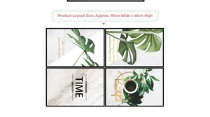 Détails des stickers muraux 90x60cm avec feuilles de monstera et textes d'art