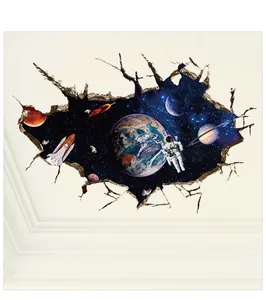 Detailed view of 3D astronaut wall sticker with realistic space and planet elements