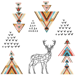 Minimalist geometric deer wall sticker with bohemian watercolor triangle patterns for decor