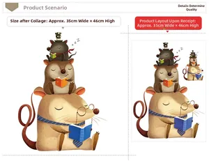 Detail view showing mouse reading wall stickers layout and 35x46cm final product size