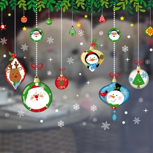 Christmas Window Stickers Santa Claus Snowman Reindeer Penguin Double Sided PVC Waterproof Decals For Home Shop Decor