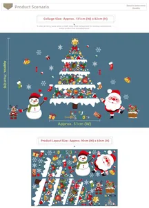 Detailed size specifications for the Christmas wall stickers featuring snowmen and Santa