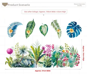 Détail de stickers muraux de plantes tropicales avec motifs de feuilles de palmier et monstera