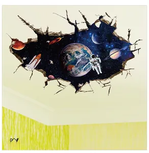 Detailed 3D astronaut wall decal showing space planets and shuttle on a white ceiling