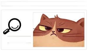 Detail of cartoon cat wall sticker featuring grumpy expression and grainy texture