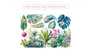 Stickers muraux feuilles tropicales aquarelle avec motifs monstera et palmiers