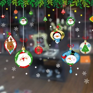 Christmas window stickers featuring Santa, reindeer, snowman, and snowflakes for glass decor
