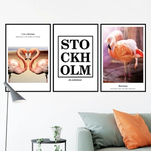 Nordic Style Pink Flamingo Wall Stickers Stockholm Letters Removable PVC Mural Decoration For Bedroom Living Room