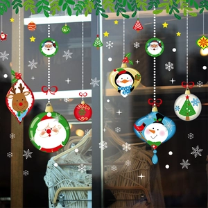 Christmas window decals with Santa, snowman and reindeer designs for festive glass decoration