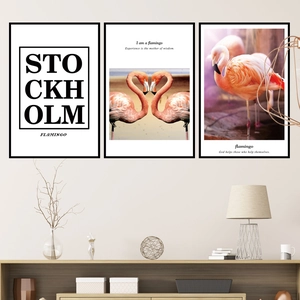 Three-piece flamingo framed wall art set for modern minimalist home decor
