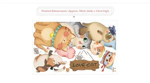 Detailed layout of cartoon cat wall stickers for children bedroom featuring Love Cat wood sign