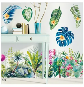 Détail de stickers muraux de plantes tropicales aquarelles avec monstera et palmier
