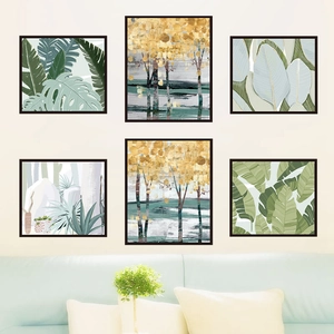 Tropical Monstera Leaves And Gold Foil Abstract Forest Wall Stickers DIY Waterproof PVC Wall Decals For Home Decor