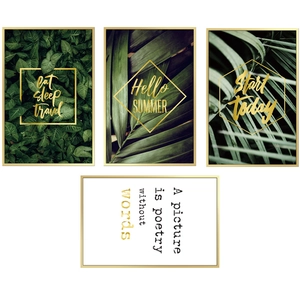 Lot de 4 stickers muraux nordiques plantes tropicales, feuilles Monstera et géométrie