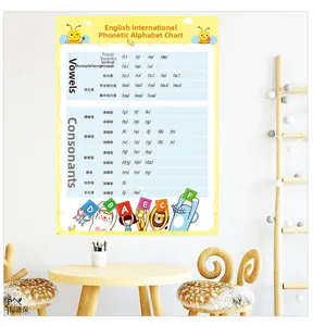 Macro detail of educational IPA phonetic wall sticker in a warm nursery room setting