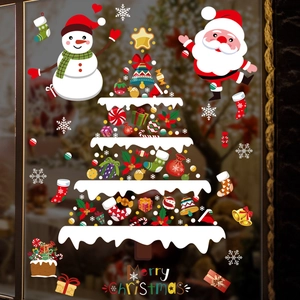 Christmas Tree Snowman Wall Sticker Cartoon Snowflake Window Decal For Kindergarten Living Room Festive Holiday Home Decor