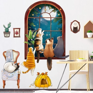Cartoon cats starlight window wall stickers set for children's bedroom decor