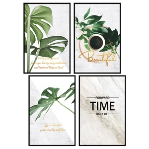 Lot de quatre affiches murales nordiques avec feuilles tropicales et marbre
