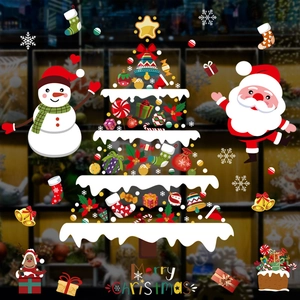 Christmas wall stickers featuring Santa, snowman and tree for festive home holiday decoration