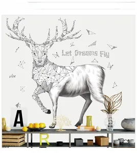 Detail of modern deer wall decal with geometric art and Let Dreams Fly slogan