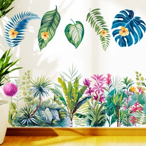 Stickers Muraux Feuilles de Plantes Tropicales Monstera en PVC Autocollant Aquarelle Feuilles Vertes pour Salon Chambre à Coucher Décor