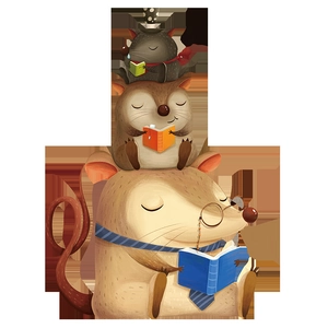 Cartoon mice reading books wall sticker for nursery decor, cute animal art decal stickers
