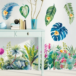 Stickers muraux plantes tropicales avec feuilles de monstera pour déco de salon