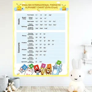 Educational wall sticker with 48 English IPA phonetic symbols and cute animal illustrations