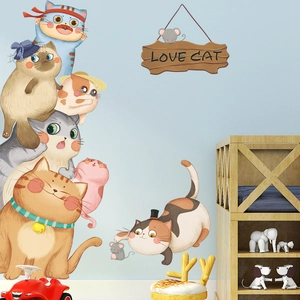 Cartoon cat wall stickers with Love Cat sign for nursery and kids bedroom decoration