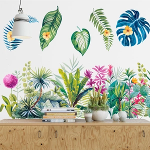 Stickers muraux tropicaux avec feuilles de monstera style aquarelle pour décor