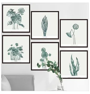 Lot de six cadres muraux décoratifs avec plantes Monstera et cadres noirs fins