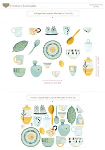 Detail of waterproof watercolor kitchen wall stickers showing lemon and teapot patterns