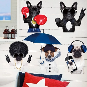 Funny Anthropomorphic Dog Wall Stickers PVC Waterproof French Bulldog Pug Boxer Wall Decals For Kids Room Pet Shop Decor