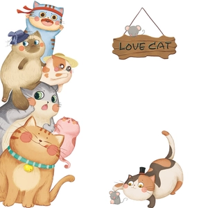 Self-adhesive cartoon cat wall stickers for children's room bedroom nursery decor
