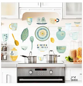 Detail of modern waterproof kitchen wall stickers with hand-drawn cups and lemons