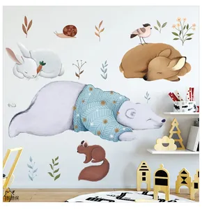 Detailed Nordic forest wall stickers featuring cute bear, deer, and rabbit for kids' room decor