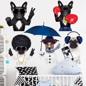 Creative dog wall stickers with diverse breeds for playful kids bedroom decoration