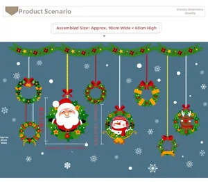 Adesivi murali natalizi con Babbo Natale e renne, dimensioni totali 90x60 cm