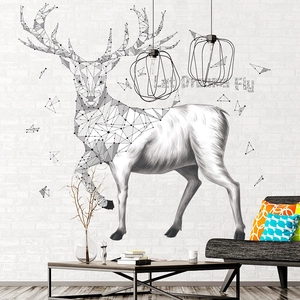 Modern geometric deer wall sticker with Let Dreams Fly text for living room decor