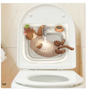 3D waterproof PVC wall sticker featuring a cute cartoon cat bathing for toilet decor