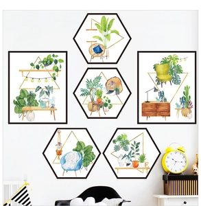 Detail of 6-piece Nordic wall art set featuring tropical plants and watercolor greenery