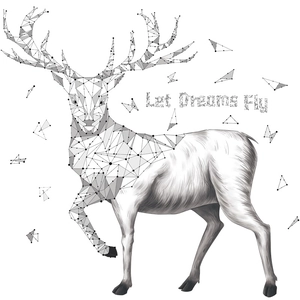 Modern geometric and realistic deer wall decal featuring Let Dreams Fly artistic typography