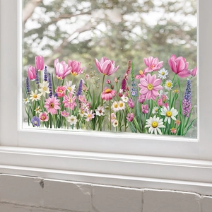 Stickers muraux floraux avec tulipes et tournesols pour une décoration de fenêtre jardin