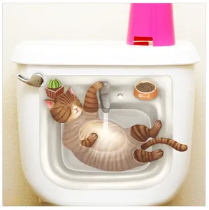 3D sleeping cat in bathtub decal sticker detail for toilet tank and bathroom