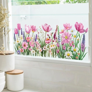 Sticker mural tulipes nordiques et fleurs de lavande pour décoration de plinthes