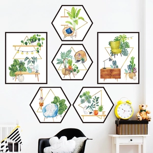 Nordic Tropical Plant Potted PVC Wall Stickers Removable Botanical Leaf Mural For Living Room Bedroom Minimalist Home Decor
