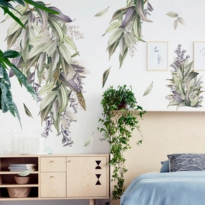 Nordic hand-painted plant leaf wall stickers for room doors and glass surface decoration