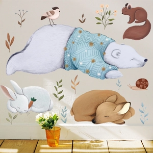 Cartoon animal wall stickers with polar bear and deer for Nordic style home decoration